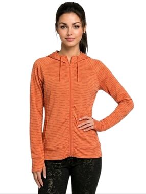 Jockey Tangerine Striped Zip Ruched Workout Athletic Hoodie Size L